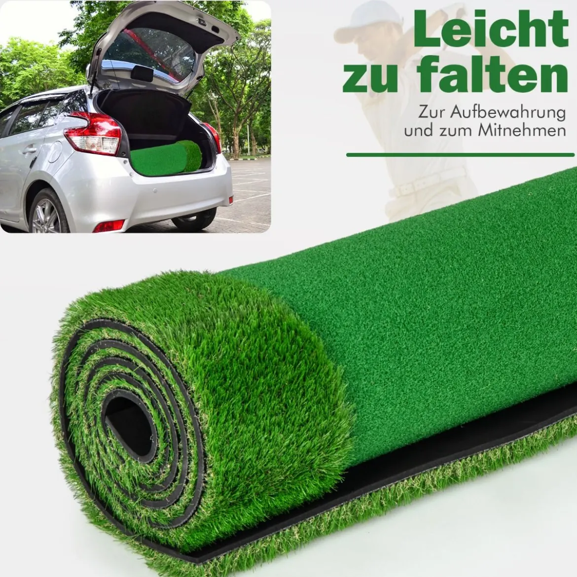 300 x 100 cm Golf Puttingmatte Golfmatte mit Kunstrasen Trainingsmatte für Zuhause Grün