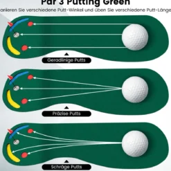 300 x 96 cm Golf Puttingmatte mit 3 Putting Cups & 1 Fahne Faltbare Golfmatte Übungsmatte Grün