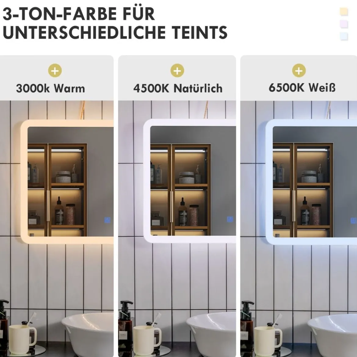 70 x 50 cm Großer Badezimmer-Spiegel Wandmontierbarer Badspiegel