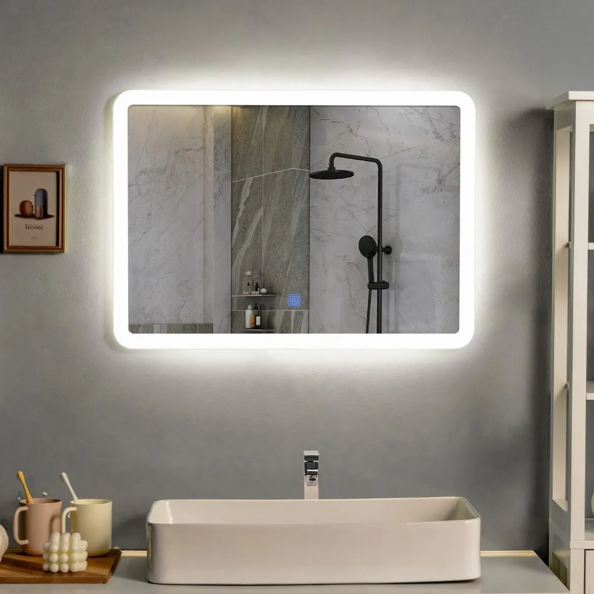 70 x 50 cm Großer Badezimmer-Spiegel Wandmontierbarer Badspiegel