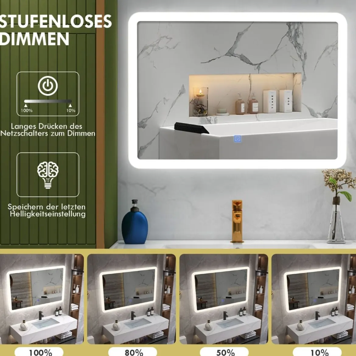 70 x 50 cm Großer Badezimmer-Spiegel Wandmontierbarer Badspiegel