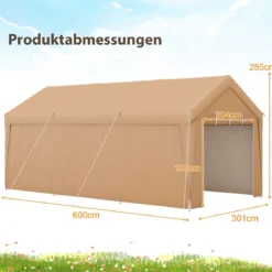 301 x 600 cm Großer Carport Tragbares Garagenzelt mit verzinktem Metallrahmen Gelb