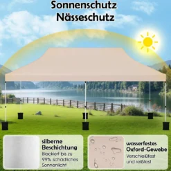 300 x 600 cm großes Pop-up-Überdachungszelt klappbares Eventzelt mit Tragetasche Weiß/Grün/Grau/Schwarz/Blau
