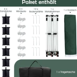 300 x 600 cm großes Pop-up-Überdachungszelt klappbares Eventzelt mit Tragetasche Weiß/Grün/Grau/Schwarz/Blau