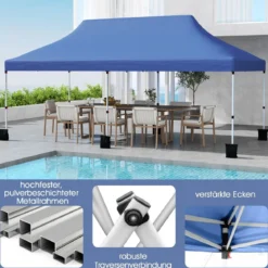 300 x 600 cm großes Pop-up-Überdachungszelt klappbares Eventzelt mit Tragetasche Weiß/Grün/Grau/Schwarz/Blau