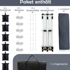 300 x 600 cm großes Pop-up-Überdachungszelt klappbares Eventzelt mit Tragetasche Weiß/Grün/Grau/Schwarz/Blau