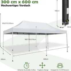 600 x 300 cm Großes Pop-Up-Überdachungszelt Sofortiger Sonnenschutz mit Rädern