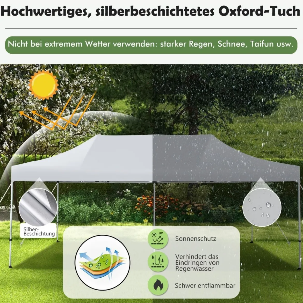 600 x 300 cm Großes Pop-Up-Überdachungszelt Sofortiger Sonnenschutz mit Rädern