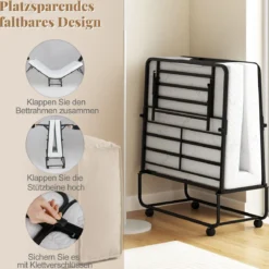 90 x 190 cm Gästebett mit Matratze Klappbares Einzelbett Stabiler Metallbett bis 220 kg belastbar Tragbares Bett Weiß