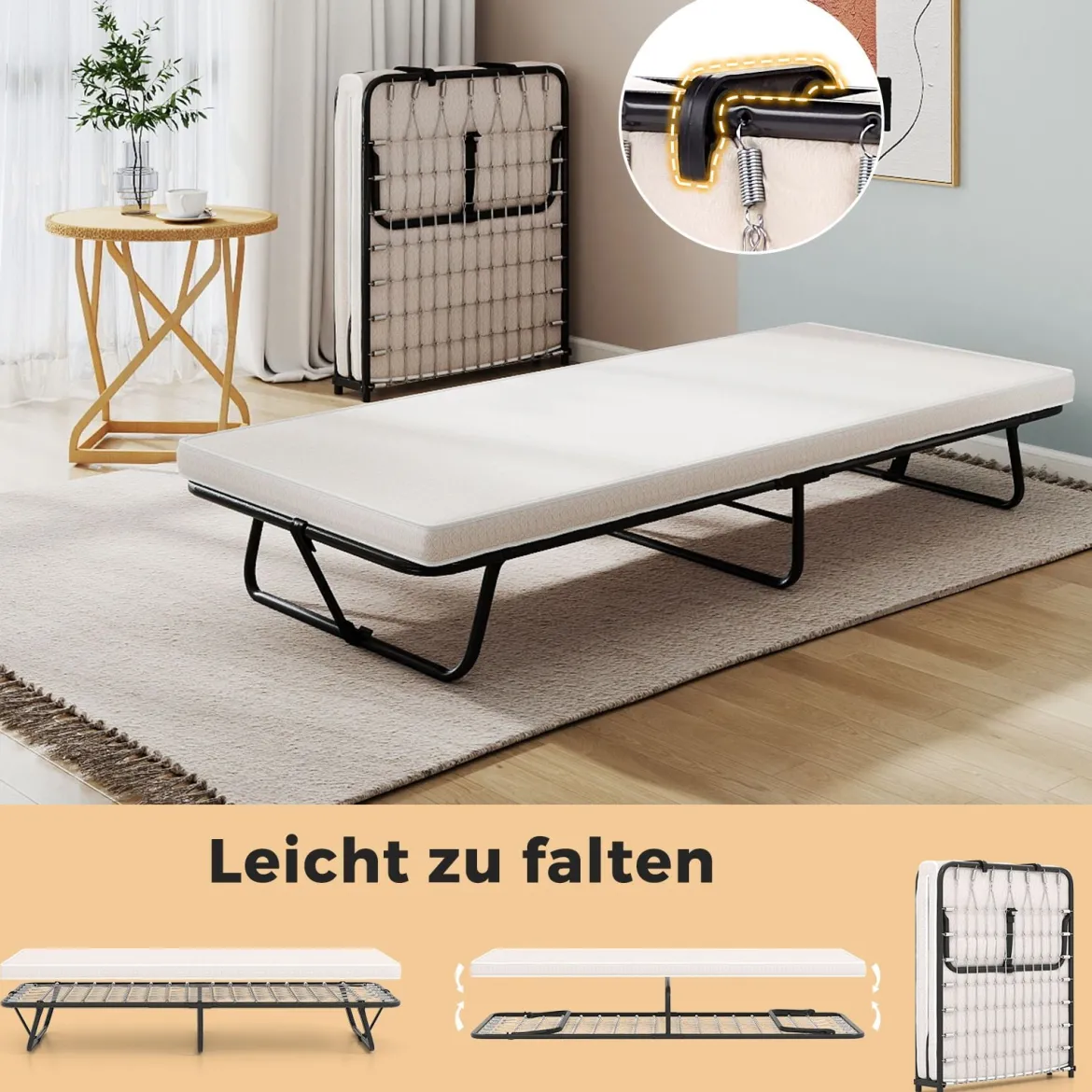 190 x 80 cm Gästebett mit Matratze Klappbares Einzelbett bis 120kg Stabiler Metallbett