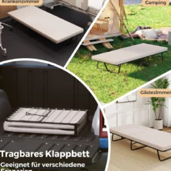 190 x 80 cm Gästebett mit Matratze Klappbares Einzelbett bis 120kg Stabiler Metallbett
