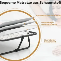 190 x 80 cm Gästebett mit Matratze Klappbares Einzelbett bis 120kg Stabiler Metallbett