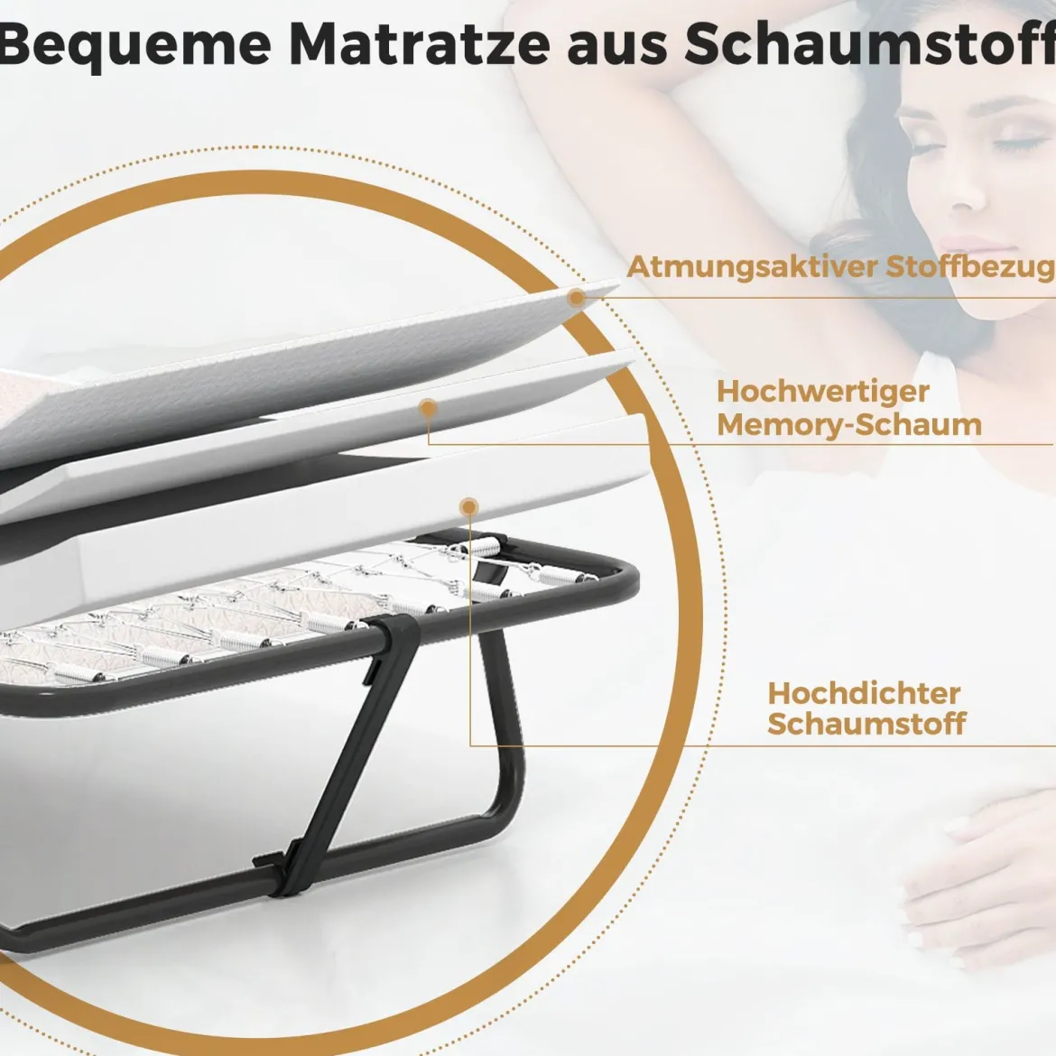 190 x 80 cm Gästebett mit Matratze Klappbares Einzelbett bis 120kg Stabiler Metallbett
