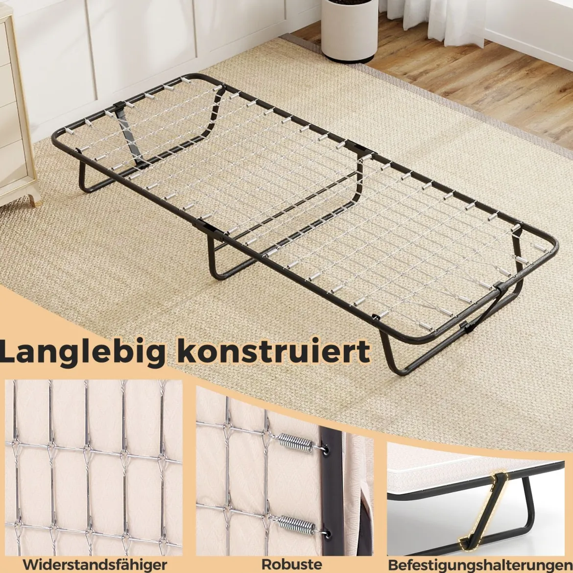 190 x 80 cm Gästebett mit Matratze Klappbares Einzelbett bis 120kg Stabiler Metallbett