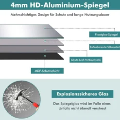 56 x 150 cm HD Ganzkörperspiegel zum Aufhängen oder Anlehnen Wandspiegel Schwarz