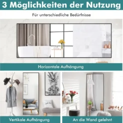 56 x 150 cm HD Ganzkörperspiegel zum Aufhängen oder Anlehnen Wandspiegel Schwarz