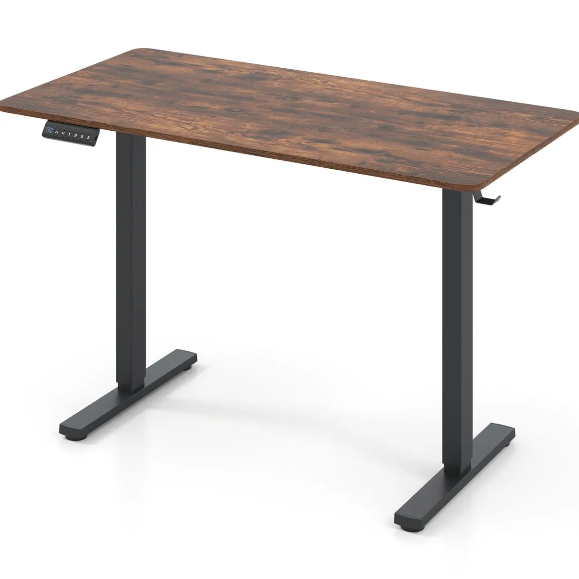 120 x 60 cm Höhenverstellbarer Schreibtisch mit Haken Elektrischer Stehschreibtisch Rustikales Braun