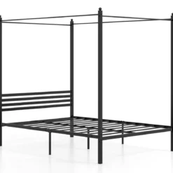 140 x 200 cm Himmelbett Bettgestell mit Lattenrost Metallbett Doppelbett Bettrahmen Schwarz