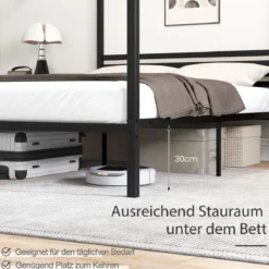 140 x 200 cm Himmelbett Bettgestell mit Lattenrost Metallbett Doppelbett Bettrahmen Schwarz