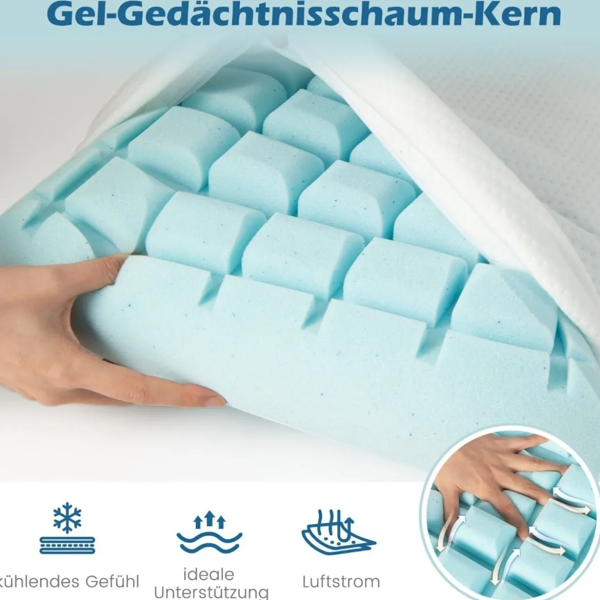40 x 60 cm Kühlendes Kopfkissen 2er Set Kühlkissen zum Schlafen Gelkissen mit maschinenwaschbarem Bezug