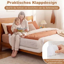 120 x 60 cm Klappbarer Bettgitter mit Abnehmbarem Oxford-Bezug & Gurt Weiß