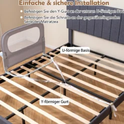 80 x 60 cm Klappbarer Bettgitter mit Abnehmbarem Oxford-Bezug & Gurt Bettschutzgitter Grau