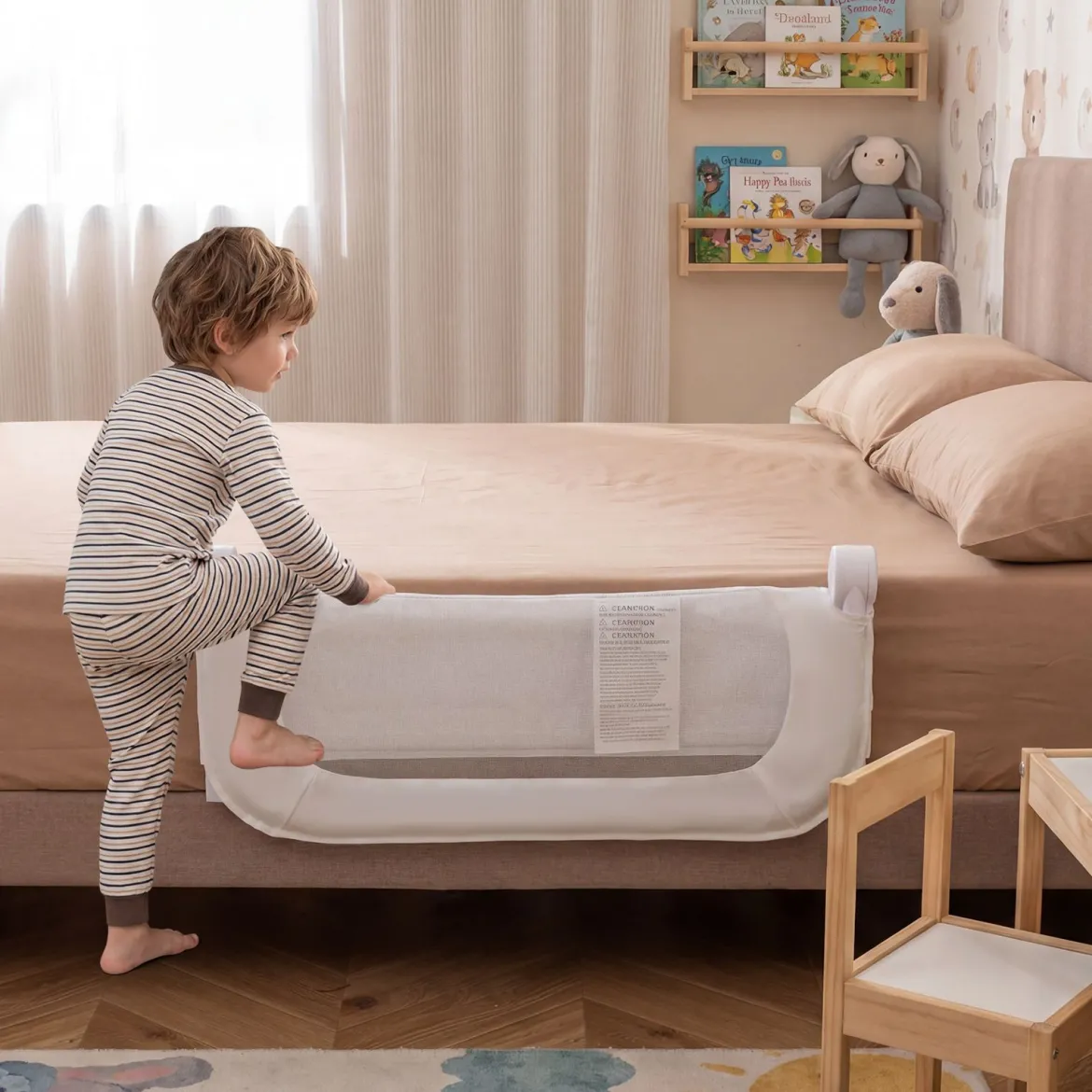 80 x 60 cm Klappbarer Bettgitter mit Abnehmbarem Oxford-Bezug & Gurt Bettschutzgitter Weiß