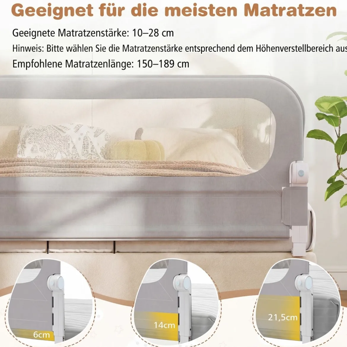 120 x 60 cm Klappbarer Bettgitter mit Abnehmbarem Oxford-Bezug & Gurt Bettschutzgitter Grau