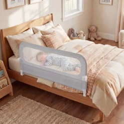 120 x 60 cm Klappbarer Bettgitter mit Abnehmbarem Oxford-Bezug & Gurt Bettschutzgitter Grau