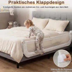 198 x 60 cm Klappbares Bettgitter mit Abnehmbarem Oxford-Bezug Bettschutzgitter Weiß