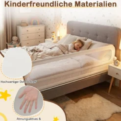198 x 60 cm Klappbares Bettgitter mit Abnehmbarem Oxford-Bezug Bettschutzgitter Weiß