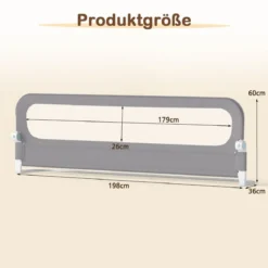 198 x 60 cm Klappbares Bettgitter mit Abnehmbarem Oxford-Bezug Bettschutzgitter Grau