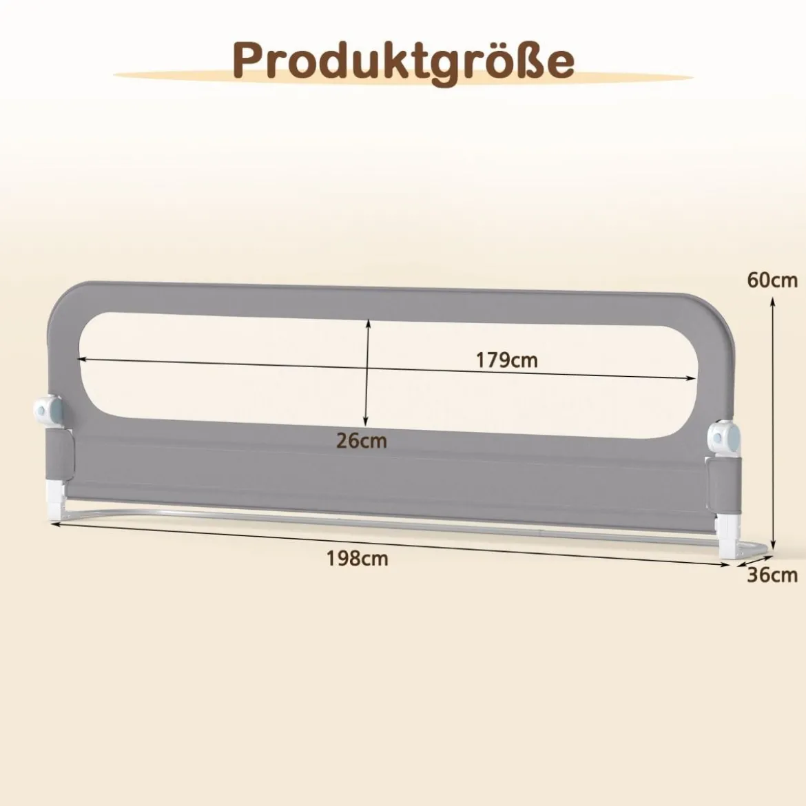 198 x 60 cm Klappbares Bettgitter mit Abnehmbarem Oxford-Bezug Bettschutzgitter Grau