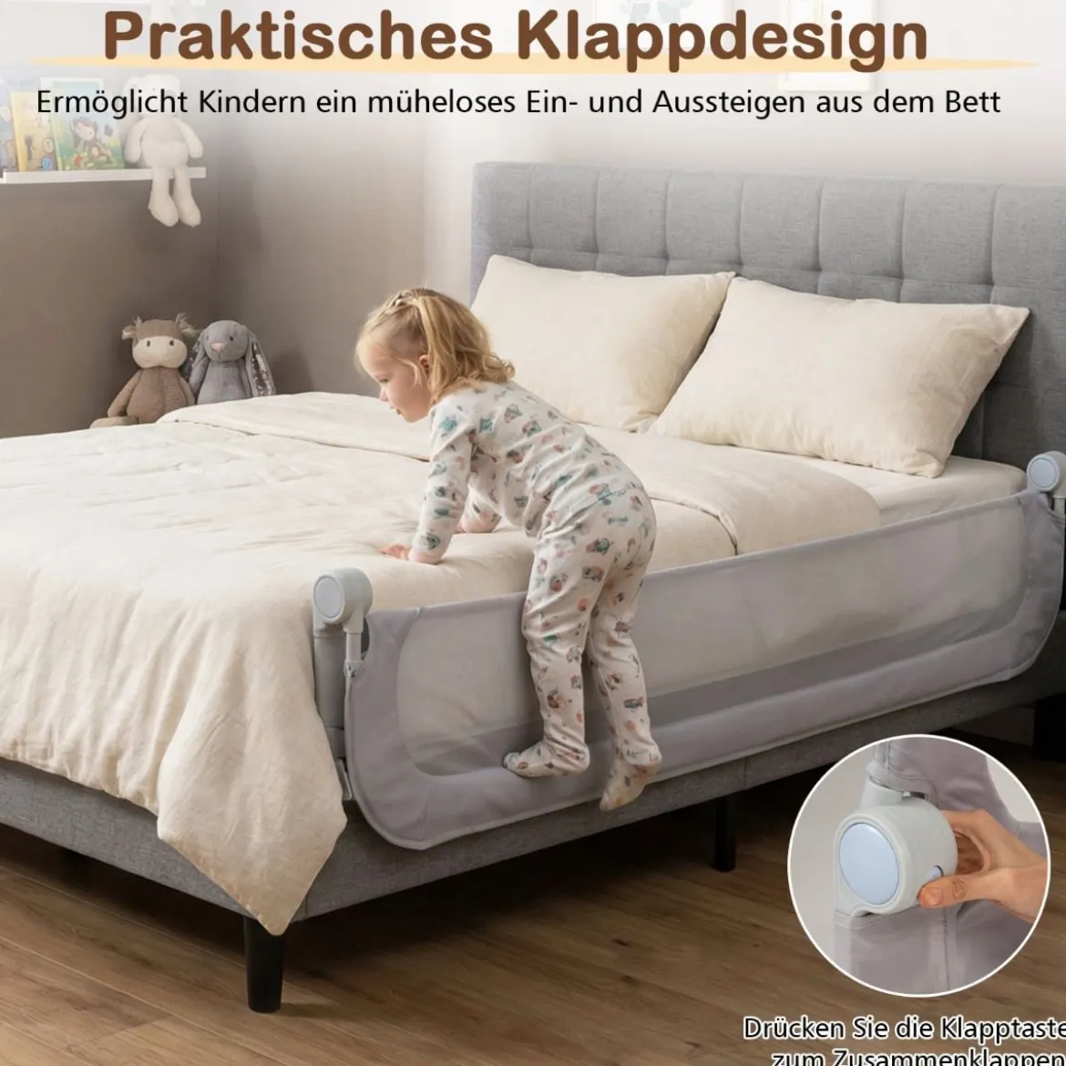 198 x 60 cm Klappbares Bettgitter mit Abnehmbarem Oxford-Bezug Bettschutzgitter Grau