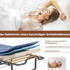 80x 200 cm Klappbares Gästebett Faltbares Faltbett mit Matratze aus Rückstellschaum