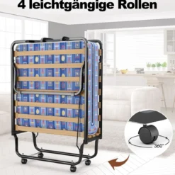 80x 200 cm Klappbares Gästebett Faltbares Faltbett mit Matratze aus Rückstellschaum