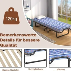 80x 200 cm Klappbares Gästebett Faltbares Faltbett mit Matratze aus Rückstellschaum