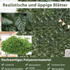 300 x 100 cm Künstliches Pflanzenwand Efeublättern Sichtschutz Heckenpflanze Windschutz