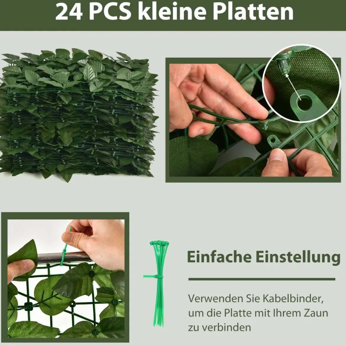 300 x 100 cm Künstliches Pflanzenwand Efeublättern Sichtschutz Heckenpflanze Windschutz