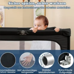 150 x 150 cm Laufstall Baby faltbar Laufgitter mit 50 Bälle 4 Griffe & Reißverschlusstor Hellgrau/Blau
