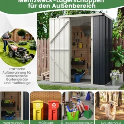 117 x 89 cm Metall Außenschuppen Wetterfest & Rostfreier Farbstahl Werkzeugschuppen mit abschließbarer Tür Grau