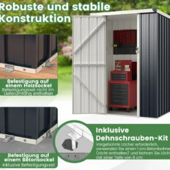 117 x 89 cm Metall Außenschuppen Wetterfest & Rostfreier Farbstahl Werkzeugschuppen mit abschließbarer Tür Grau