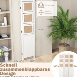 170 x 121 cm Paravent mit 360° Drehbare 9 Fotorahmen Raumteiler aus Paulowniaholz Weiß