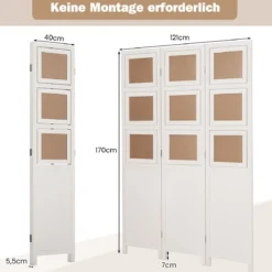 170 x 121 cm Paravent mit 360° Drehbare 9 Fotorahmen Raumteiler aus Paulowniaholz Weiß