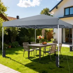290 x 290 cm Pop-Up-Pavillon Höhenverstellbar Faltbar mit Zubehör für Camping Strand Grau