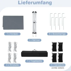 290 x 290 cm Pop-Up-Pavillon Höhenverstellbar Faltbar mit Zubehör für Camping Strand Grau