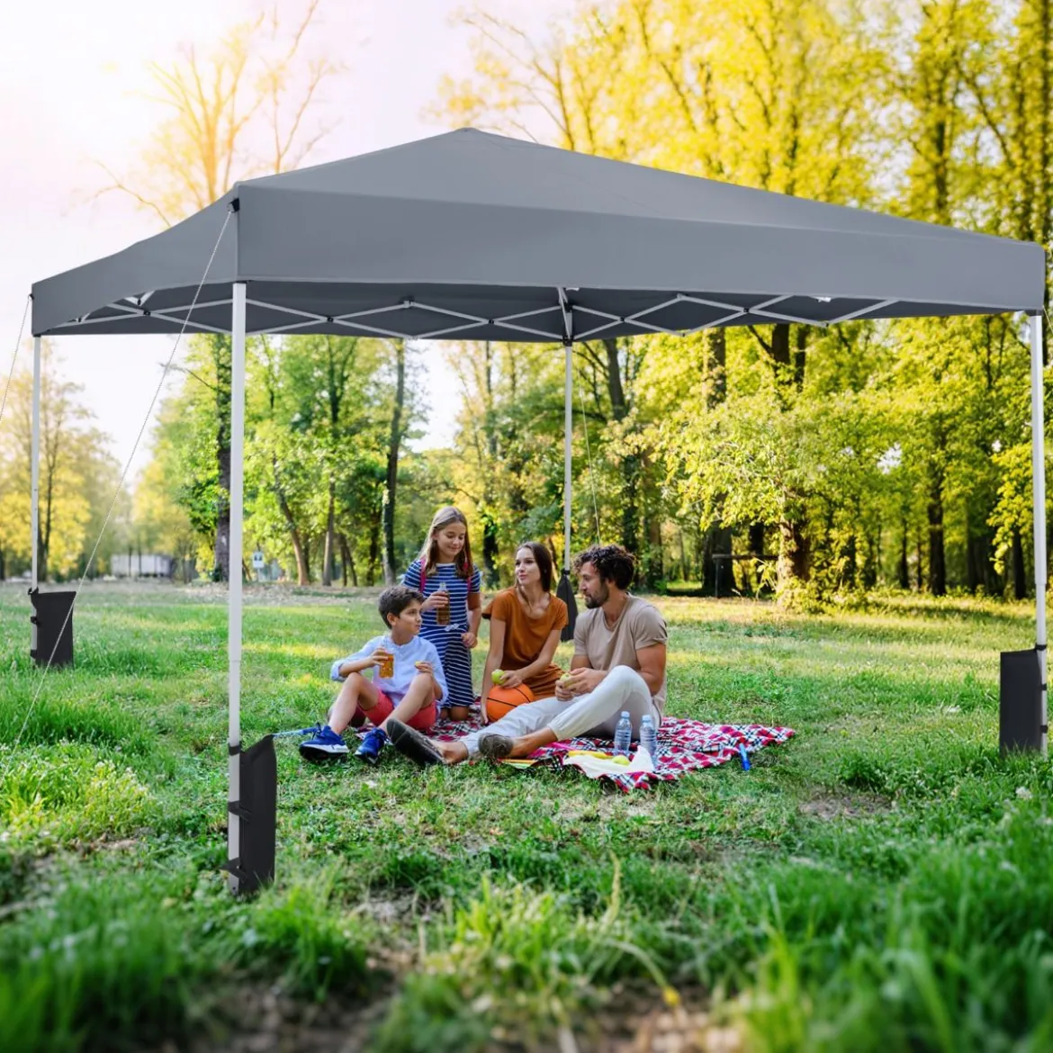 290 x 290 cm Pop-Up-Pavillon Höhenverstellbar Faltbar mit Zubehör für Camping Strand Grau
