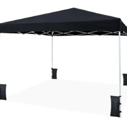 290 x 290 cm Pop-Up-Pavillon Höhenverstellbar mit Zubehör für Strand Camping Schwarz