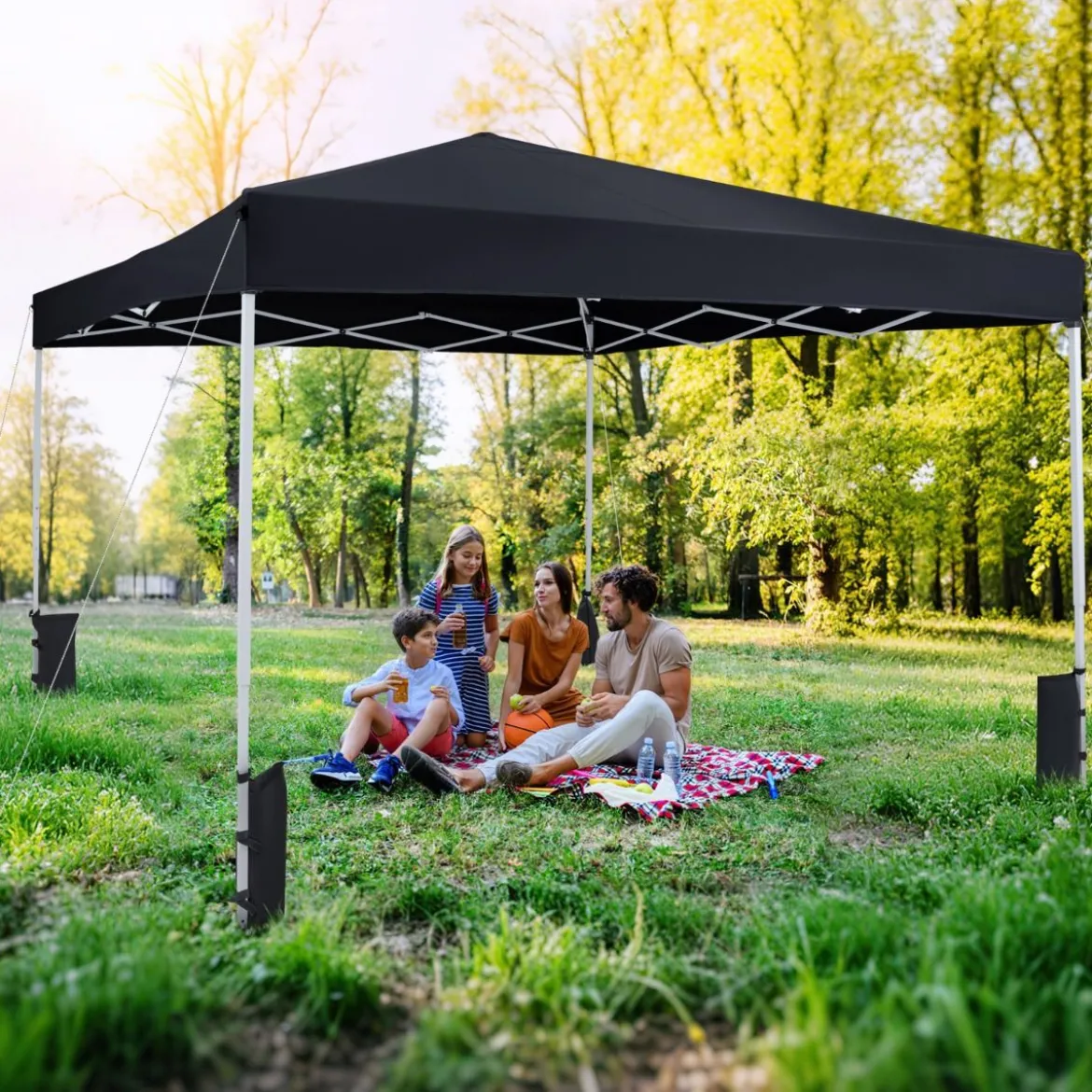 290 x 290 cm Pop-Up-Pavillon Höhenverstellbar mit Zubehör für Strand Camping Schwarz