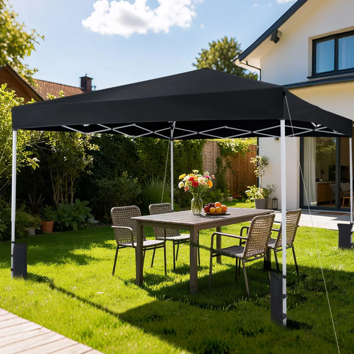 290 x 290 cm Pop-Up-Pavillon Höhenverstellbar mit Zubehör für Strand Camping Schwarz